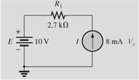 Chapter 8, Problem 3P, Find voltage Vs (with polarity) across the ideal current source in Fig. 8.105. Fig. 8.1ss05 