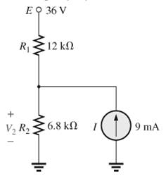 Chapter 9, Problem 6P, Using superposition, find the voltage V2 for the network in Fig.9.310. Fig. 9.130 
