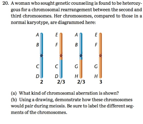 Chapter 6, Problem 20PDQ, 
20. A woman who sought genetic counseling is found to be heterozygous for a chromosomal 