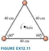 Chapter 12, Problem 11EAP, The three200g masses in FIGURE EX12.11 are connected by massless, rigid rods. a. What is the 