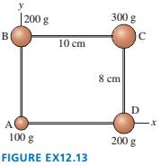 Chapter 12, Problem 13EAP, The four masses shown in FIGURE EX12.13 are connected by massless, rigid rods. a. Find the 