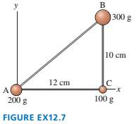Chapter 12, Problem 7EAP, The three masses shown in FIGURE EX12.7 are connected by massless, rigid rods. What are the 