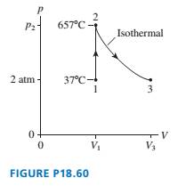 Chapter 18, Problem 60EAP, .0 g of helium gas follows the process 1? 2 ?3 shown in FIGURE P18.60. Find the values of V1, V3, 