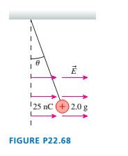 Chapter 22, Problem 68EAP, An electric field E = 200,000i N/C causes the point charge in FIGURE P25.68 to hang at an angle. 