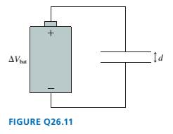 Chapter 26, Problem 11CQ, The parallel-plate capacitor in FIGURE Q26.11 is connected to a battery having potential difference 