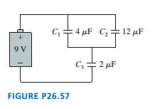 Chapter 26, Problem 57EAP, What are the charge on and the potential difference across each capacitor in FIGURE P26.57? 