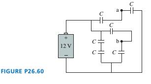 Chapter 26, Problem 60EAP, Six identical capacitors with capacitance C are connected as shown in FIGURE P26.60. a. What is the 