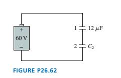 Chapter 26, Problem 62EAP, A battery with an emf of 60 V is connected to the two capacitors shown in FIGURE P26.62. Afterward, 