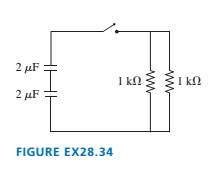 Chapter 28, Problem 34EAP, What is the time constant for the discharge of the capacitors in FIGURE EX28.34? 
