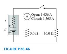 Chapter 28, Problem 46EAP, What are the emf and internal resistance of the battery in FIGURE P28.46? 