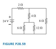 Chapter 28, Problem 59EAP, For the circuit shown in FIGURE P28.59, find the current through and the potential difference across 
