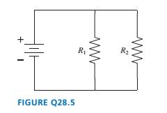 Chapter 28, Problem 5CQ, The circuit of FIGURE Q28.5 has two resistors, with R1R2. Which of the two resistors dissipates the 