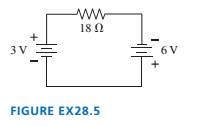 Chapter 28, Problem 5EAP, a. What are the magnitude and direction of the current in the 18 resistor in FIGURE EX28.5? b. Draw 