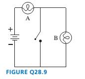 Chapter 28, Problem 9CQ, Initially bulbs A and B in FIGURE Q28.9 are glowing. What happens to each bulb if the switch is 