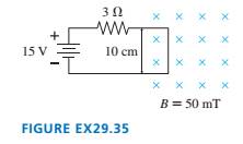 Chapter 29, Problem 35EAP, The right edge of the circuit in FIGURE EX29.35 extends into a 50 mT uniform magnetic field. What 