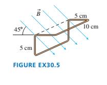 Chapter 30, Problem 5EAP, FIGURE EX30.5 shows a 10cm10cm square bent at a 90 angle. A uniform 0.050 T magnetic field points 
