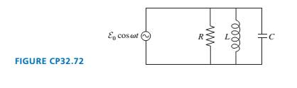 Chapter 32, Problem 72EAP, Consider the parallel RLC circuit shown in FIGURE CP32.72. a. Show that the current drawn from the 