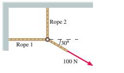 Chapter 6, Problem 2EAP, The three ropes in FIGURE EX6.2 are tied to a small, very light ring. Two of the ropes are anchored 