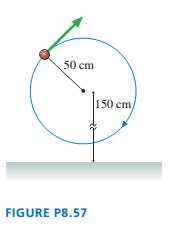Chapter 8, Problem 57EAP, A 60 g ball is tied to the end of a 50-cm-long string and swung in a vertical circle. The center of 