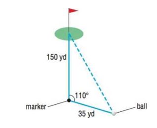 Chapter 8.3, Problem 43AE, Distance to the Green A golfer hits an errant tee shot that lands in the rough. A marker in the 