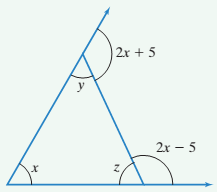 Chapter 4.5, Problem 62ES, In the following triangle, the degree measures of the three interior angles and two of the exterior 