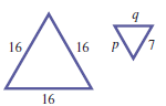 Chapter 1, Problem 19RE, 
Find the unknown side lengths in each pair of similar triangles.
19. 

 