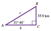 Chapter 2.4, Problem 16E, 
Solve each right triangle. When two sides are given, give angles in degrees and minutes. See 