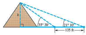 Chapter 2.5, Problem 31E, 
31. Height of a Pyramid The angle of elevation from a point on the ground to the top of a pyramid 