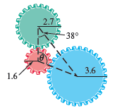 Chapter 7.1, Problem 41E, 
41. Angle Formed by Radii of Gears Three gears are arranged as shown in the figure. Find angle 