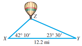 Chapter 7.3, Problem 8Q, Height of a Balloon The angles of elevation of a hot air balloon from two observation points X and Y 