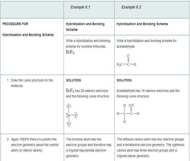 Chapter 6, Problem 38E, Write a hybridization and bonding scheme for each molecule that contains more than one interior , example  1