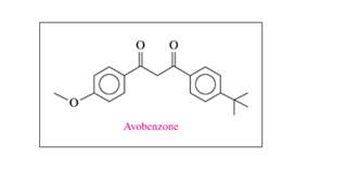 Chapter 12.4, Problem 12.36PP, Avobenzone is a common ingredient in sunscreen. Its structural formula is shown. a. What functional 