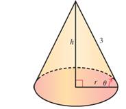 Chapter 4.3, Problem 102E, Volume of a cone. The volume,  in, of the cone in the figure is. Find  if

a. .
b. .


 