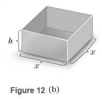 Chapter 2.5, Problem 12E, Volume Figure 12 (b) shows an open rectangular box with a square base. Consider the problem of 