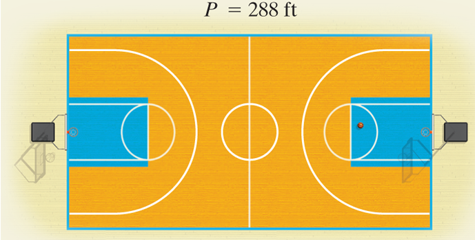 Chapter 8, Problem 7T, 7.	The perimeter of a standard basketball court is 288 ft. The length is 44 ft longer than the 