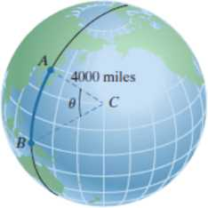 Chapter 5.1, Problem 94E, How do we measure the distance between two points, A and B. on Earth? We measure along a circle with 