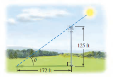 Chapter 5.2, Problem 75E, A tower that is 125 feet tall casts a shadow 172 feet long. Find the angle of elevation of the Sun 