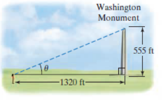 Chapter 5.2, Problem 76E, The Washington Monument is 555 feet high. If you are standing one quarter of a mile, or 1320 feet, 