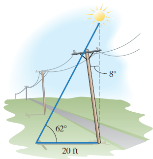 Chapter 7.1, Problem 55E, 55. When the angle of elevation of the Sun is 62°, a telephone pole that is tilted at an angle of 8° 