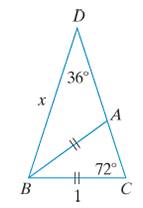 Chapter 13, Problem 68E, In Fig. 13-39 triangle BCD is a 727236 triangle with base of length 1 and longer side of length x 