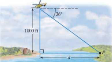 Chapter 4.8, Problem 45PE, A helicopter hovers 1000 feet above a small island. The figure shows that the angle of depression 