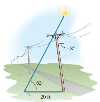 Chapter 6.1, Problem 55PE, 55. When the angle of elevation of the Sun is 62°, a telephone pole that is tilted at an angle of 8° 