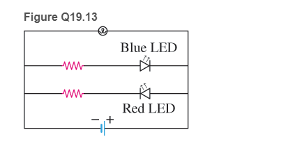 Chapter 19, Problem 13MCQ, 13. Three light sources (a lightbulb, a blue LED  are connected with two resistors and a 3.0-V 