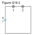 Chapter 19, Problem 3MCQ, Two identical bulbs are in series as shown in Figure Q19.3. Which statement is correct? a. The 