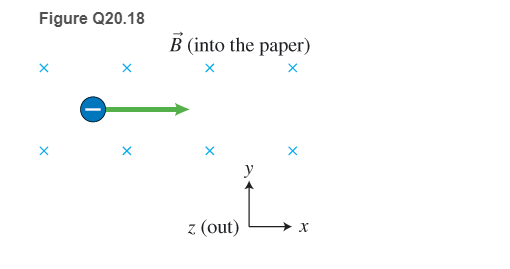 Chapter 20, Problem 18CQ, An electron flies through the magnetic field shown in Figure Q20.18. In which direction does the 