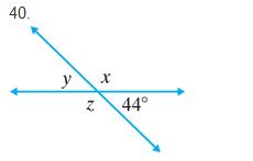 Chapter 6.1, Problem 40ES, Find the measure of angles x, y, and z in each figure. See Example 7 and 8. 