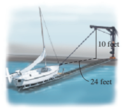 Chapter 2.1, Problem 63E, Docking distance. A rope is attached to the bow of a sail boat that is 24 feet from the dock. The 