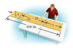 Chapter 1.3, Problem 6DE, 6.	Cutting a Board. A 106-in. board is cut into three pieces. The shortest length is two-thirds of 