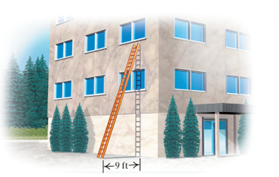 Chapter 4.8, Problem 77ES, 77.	Ladder Location. The foot of an extension ladder is 9 ft from a wall. The height that the ladder 