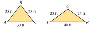 Chapter 6.7, Problem 20ES, 22.	Triangle Areas. Triangle ABC has sides of lengths 25 ft, 25 ft, and 30 ft. Triangle PQR has 